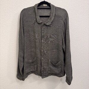 Vintage CP Shades Sausalito Olive Linen Button Down Collared Long Sleeve Medium